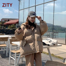 Zity moda feminina cores inverno com capuz puffer jaqueta feminina solta manga longa casaco sólido harajuku quente oversize parkas 2024 - compre barato