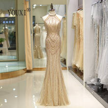 YOUXI O-Neck Gold Evening Dress 2020 Luxury Dubai Crystals Beading Sleeveless Mermaid Formal Gown Robe de Soiree Longue 2024 - buy cheap