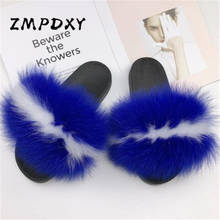 Women Real Fox Hair Slides Plush Home Slippers Women's Raccoon Fur Slides Ladies Fluffy Furry Sandals Beach Flip Flops 2024 - buy cheap