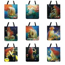 Ocean Fairy Mermaid Girl Painting Print Tote Bag For Women Casual Tote Ladies Shoulder Bag Shopping Bag Outdoor Beach Bags 2024 - buy cheap