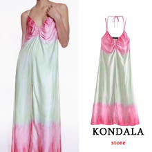 Женское плиссированное платье KONDALA Za, розовое пляжное платье-миди с разрезом спереди и V-образным вырезом, лето 2021 2024 - купить недорого