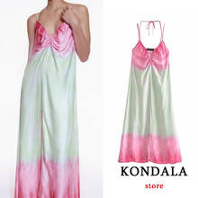 KONDALA Za 2021 Tie Dye Pleated Dress Women Beach Styles Stain V Neck Front Split Midi Dress Summer Chic Pink Cami Vestidos 2024 - buy cheap