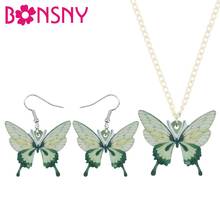 WEVENI Acrylic Lovely Green Butterfly Jewelry Sets Animal Insect Necklace Earrings For Women Girl Friend Fashion Gift Decoration 2024 - buy cheap