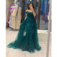 Muslim Evening Dress 2020 Mermaid Lace Beaded Detachable Train Tulle Evening Gowns Off Shoulder Prom Dresses Long 2024 - buy cheap