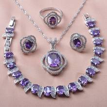 Conjuntos de joyas para mujer, joyería de boda, pendientes de cristal púrpura Natural, anillos, pulsera, collar, regalos de cumpleaños YZ0644 2024 - compra barato