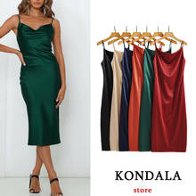 KONDALA Za Fashion 2021 Women Silk Sheath Sexy Mid-Calf Dress Sleeveless Stain Solid Vintage Vestidos Chic Red Elegant Dresses 2024 - buy cheap