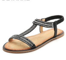 Sandálias rasteirinhas para mulheres, sapatos casuais de verão, sandálias gladiador, cristal boêmio, peep-toe, retro, praia, preto, sapatos 2024 - compre barato