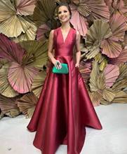 2021 Evening Dress Burgundy A-line Satin Sleeveless Open Back Elegant Women Formal Party Pocket Gorgeous Custom Made Factory 2024 - buy cheap