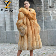 Fashion Natural Red Fox Fur Coat With Thick Fur Hoods Warm Luxury Winter Overcoat Real Fox Fur Women Long Fox Fur Skirt Coats 2024 - buy cheap