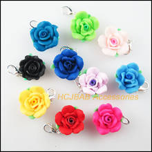 10Pcs Mixed Fimo Clay Rose Charms Silver Plated With Clasps 20mm 2024 - buy cheap