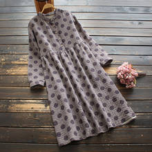 8723 New Spring Women Dresses Japan Style Mori Girl Long Sleeve Stand Collar Polka Dot Print Cotton linen A-line Dress Women 2024 - buy cheap