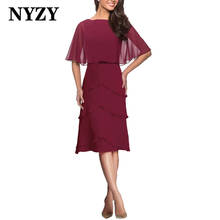 NYZY-Vestido corto de gasa para madre de la novia, elegante vestido de fiesta de boda con mangas de capa, color burdeos, para verano, 2020 2024 - compra barato