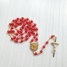 QIGO Red Acrylic Beads Cross Catholic Rosary Necklace Religious Pray Jewelry 2024 - buy cheap