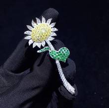 925 sterling silver with cubic zircon sunflower brooch pins fine women jewelry free shipping 2024 - buy cheap