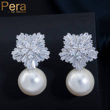 Pera-pendientes para novia de diseño refinado, joyería de marca CZ, perlas grandes de imitación de agua dulce, pendientes para fiesta y boda, E027 2024 - compra barato