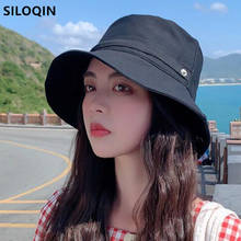Chapéu balde feminino elegante estilo coreano siloqin, chapéu de balde para mulheres estilo panamá, chapéu de praia casual e simples de algodão, chapéu liso para o verão 2024 - compre barato