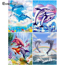 EverShine-pintura de diamantes cuadrados 5D, punto de cruz, Delfín, decoración del hogar, mosaico bordado de diamantes, animales, Kit de imagen de cuentas 2024 - compra barato