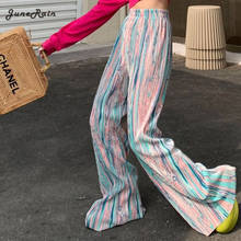 JuneRain Tie Dye Wide Leg Pants Summer Autumn Trousers Women Elastic High Waist Loose Ribbed Pants Korean Streetwear Fashion 2024 - buy cheap