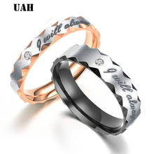 UAH Rose Gold Black Color CZ Wedding Rings Lover's Cubic Zirconia Stainless Steel Romantic Ring Jewelry USA Size 2024 - buy cheap
