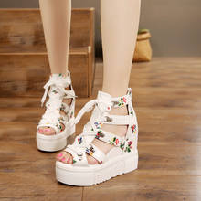 Sandalias de tacón alto con cuña para mujer, zapatillas de plataforma con punta abierta, de suela gruesa, color blanco, 2020 2024 - compra barato