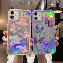 Cute Laser Card Butterfly Phone Case for iPhone 12 11 Pro Max X XR XS Max 6 6S 7 8 Plus Pink Purple Glitter Soft Clear TPU Cover 2024 - buy cheap