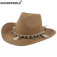 SHOWERSMILE Summer Hats for Women Panama Summer Straw Hat Ladies Sombrero Shell Decorate Female UV Protection Fedora Sun Hat 2024 - buy cheap