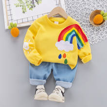 Toddler Baby Boys and Girls Thick Suit Long-Sleeved Rainbow Sweater + Jeans 2pcs/Set 0-4 Yrs Autumn Children's Fashion Clothing 2024 - buy cheap
