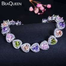 BeaQueen Charming Love Heart Cut Ladies Multicolored CZ Zirconia Tennis Bracelets Colorful Wedding Jewelry Accessories B045 2024 - buy cheap