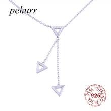 Colares com pingentes triangulares pekurr, colares 2 em 1 de prata esterlina para mulheres, corrente longa geométrica, joias de moda, presente, 925 2024 - compre barato