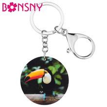 Bonsny Acrylic Round Lovely Toucan Bird Keychains Animal Key Ring Jewelry For Women Friends Girls Fashion Gift Car Accessories 2024 - buy cheap