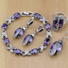 925 Sterling Silver Bridal Jewelry Purple Zircon White CZ Jewelry Sets For Women Earrings/Pendant/Necklace/Rings/Bracelet 2024 - buy cheap