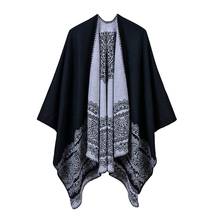 Lenços femininos outono inverno, estampa de outono, ponchos, capa xale, capa de malha para mulheres, cardigã, poncho, feminina 2024 - compre barato