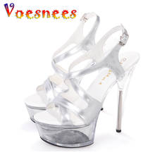 Voesnees Sandals Women Shoes Pole Dance Car Model Platform Silver Sexy High Heels 15cm Clear Transparent Beauty Wedding Shoes 2024 - buy cheap