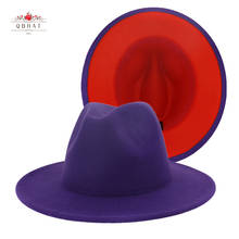 Trendy Outer Purple Inner Red Men Patchwork Wool Felt Jazz Fedora Hats Women Trilby Flat Brim Panama Gambler Hat Carnival Cap 2024 - buy cheap
