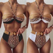Bikini de cintura alta con cuello Halter para Mujer, bañador Sexy con realce, traje de baño de leopardo, microbikinis, Monokini para Mujer 2020 2024 - compra barato