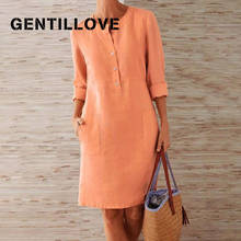 Gentillove Women Oversized Casual Solid Color Cotton Linen Long Sleeve Tunic Dress Summer Vintage Mini Dress causal clothing 2024 - buy cheap