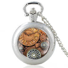 Reloj de bolsillo de cuarzo para hombre y mujer, diseño de engranaje Steampunk único de plata, cabujón de cristal, colgante Vintage, collar, cadena 2024 - compra barato