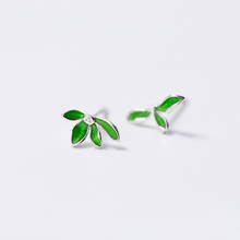 MloveAcc 925 Sterling Silver Jewelry Asymmetry Fresh Green Leaves Stud Earrings for Womens Girl Fashion Jewelry 2024 - buy cheap