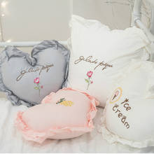 Cilected ruffled coração-em forma de almofada amor bordado com núcleo travesseiro algodão cor sólida sofá almofada menina presente 35x40cm 1pc 2024 - compre barato