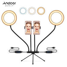 Andoer-Anillo de luz LED Dual, 6 ", 3000-5000K, 3 colores, 10 niveles de brillo, con soporte para trípode de mesa, soportes para teléfono para transmisión en vivo 2024 - compra barato