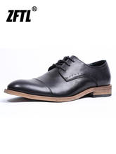 ZFTL Мужские модельные туфли для офиса; Мужские деловые туфли-оксфорды из натуральной кожи, модная мужская кожаная обувь на каждый день, мягкие мужские кружево на шнуровке с круглым носком в винтажном стиле 2024 - купить недорого