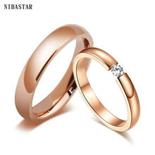 NIBASTAR Rose Gold Couple Thin Ring For Women Men Stainless Steel Crystal Simple Fashion Rings Wedding Jewelry Accessory 2024 - buy cheap