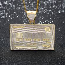 Hip hop micro pave aaa cz pedra bling gelo para fora visa cartão de crédito quadrado pingente colares para homens rapper jóias preto cor do ouro 2024 - compre barato