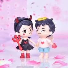 ZOCDOU 2 Pieces Cute Angel Demon Couple Small Statue Little Figurine Crafts Figure Ornament Miniatures 2024 - buy cheap