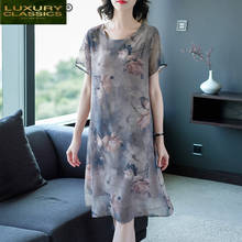 Real Silk Summer Vintage Dress Women Clothes 2021 Elegant Ladies Floral Mid Dresses Woman Boho Plus Size Vestidos LW3561 2024 - buy cheap