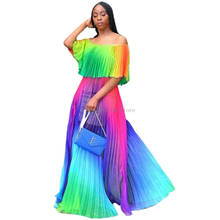 Градиентная плиссированная африканская юбка супер размер африканские платья для женщин 2019 новый стиль Bazin Vestidos Дашики Африка пляжное платье 2024 - купить недорого