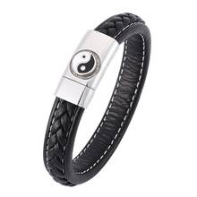 Trendy Chinese Style Tai Chi Ying Yang Magnetic Buckle Men Bracelet Black Braided Leather Wristband Bangles Male Jewelry PD0352 2024 - buy cheap