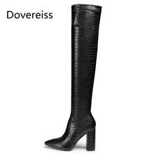Dovereiss Fashion Women's Shoes Winter new red  Pointed Toe Sexy Elegant Chunky heels Over the knee boots Concise Mature 34-42 2024 - buy cheap