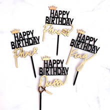 Feliz aniversário princesa arylic feliz aniversário bolo toppers rei rainha príncipe coroa bolo de aniversário bandeiras festa bolo de cozimento decoração 2024 - compre barato