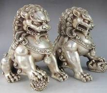 Estátua de cobre 4.8 "polegadas chinês prata guardião leão foo fu cão estátua par 2024 - compre barato